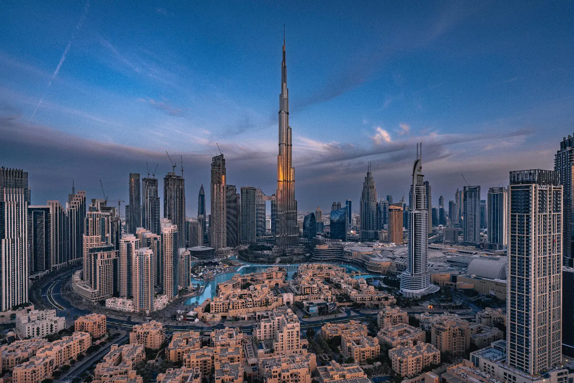 Stunning Aerial View Of Dubai Skyline At Dusk